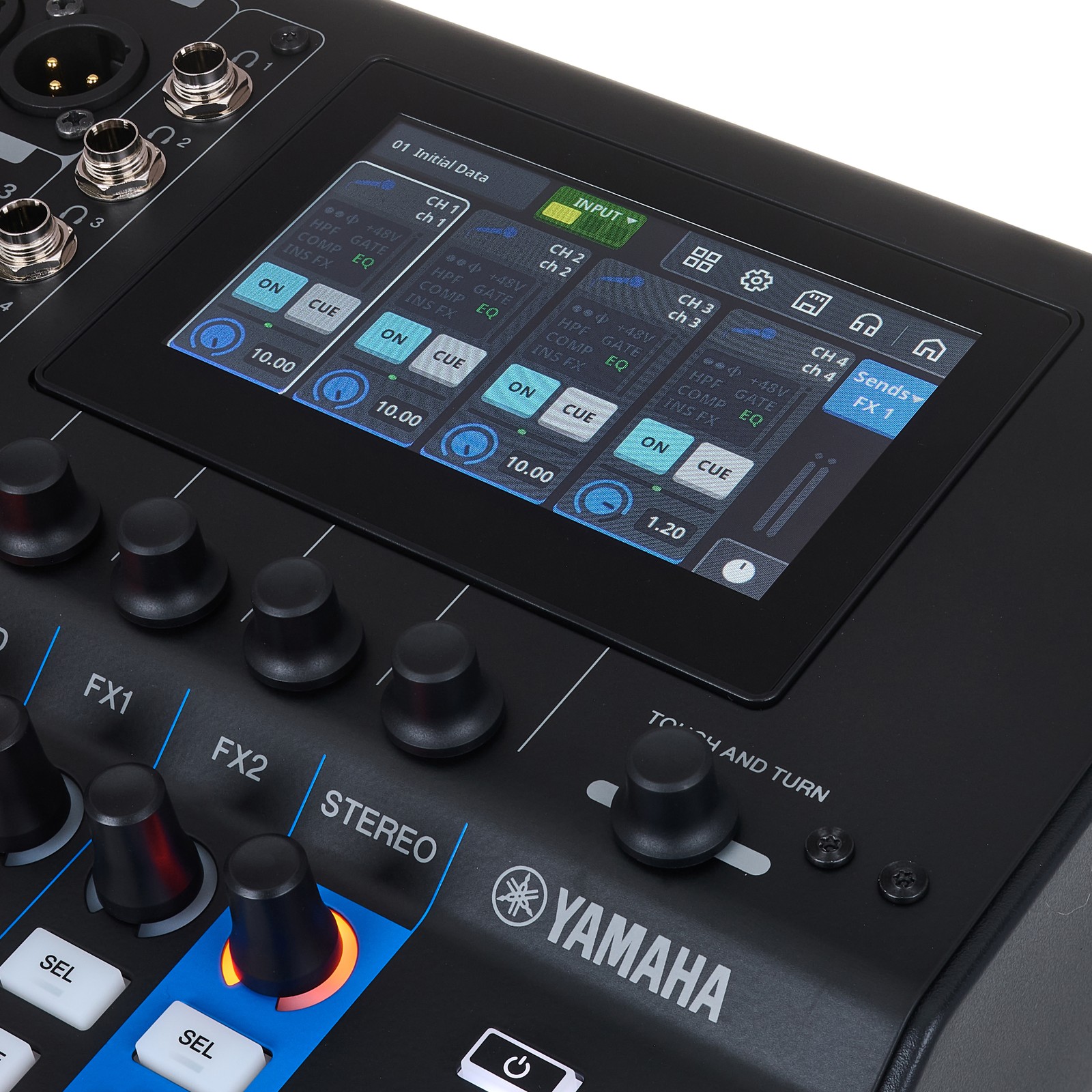 Display on the Yamaha MGX12V Black, audio-video digital mixer