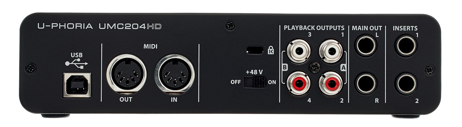 Rear view of the Behringer U-Phoria UMC204HD USB Audio Interface