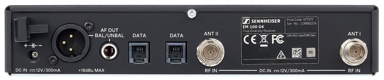 Rückseite des 9,5" Empfänger EW 100 G4 mit Anschlüssen