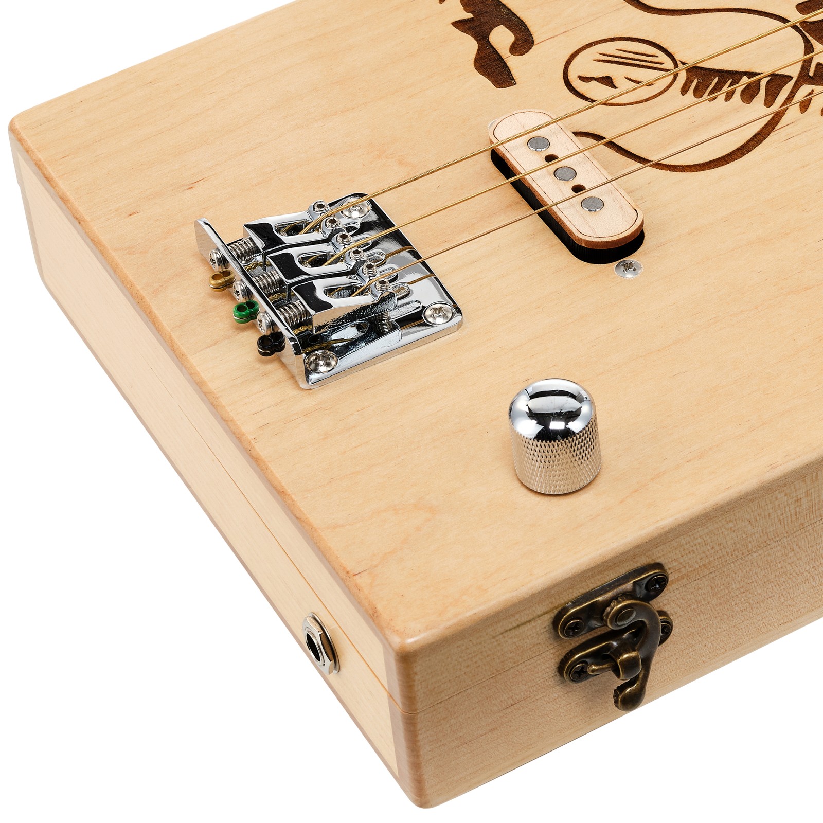 Pickup und Steg der Thomann Cigar Box Guitar Magnetic PU