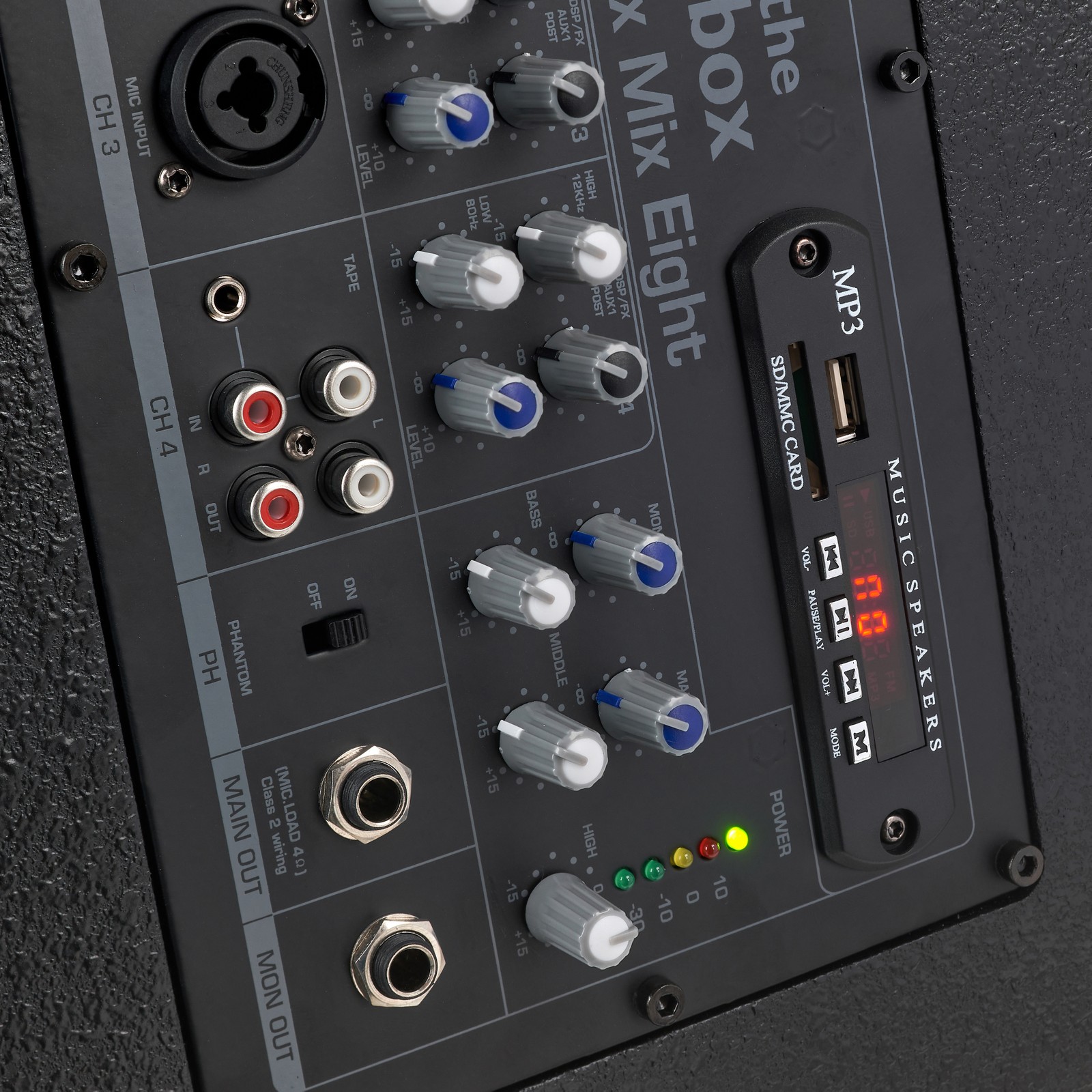 Detail des aktiven Lautsprechers, the box Six Mix Eight