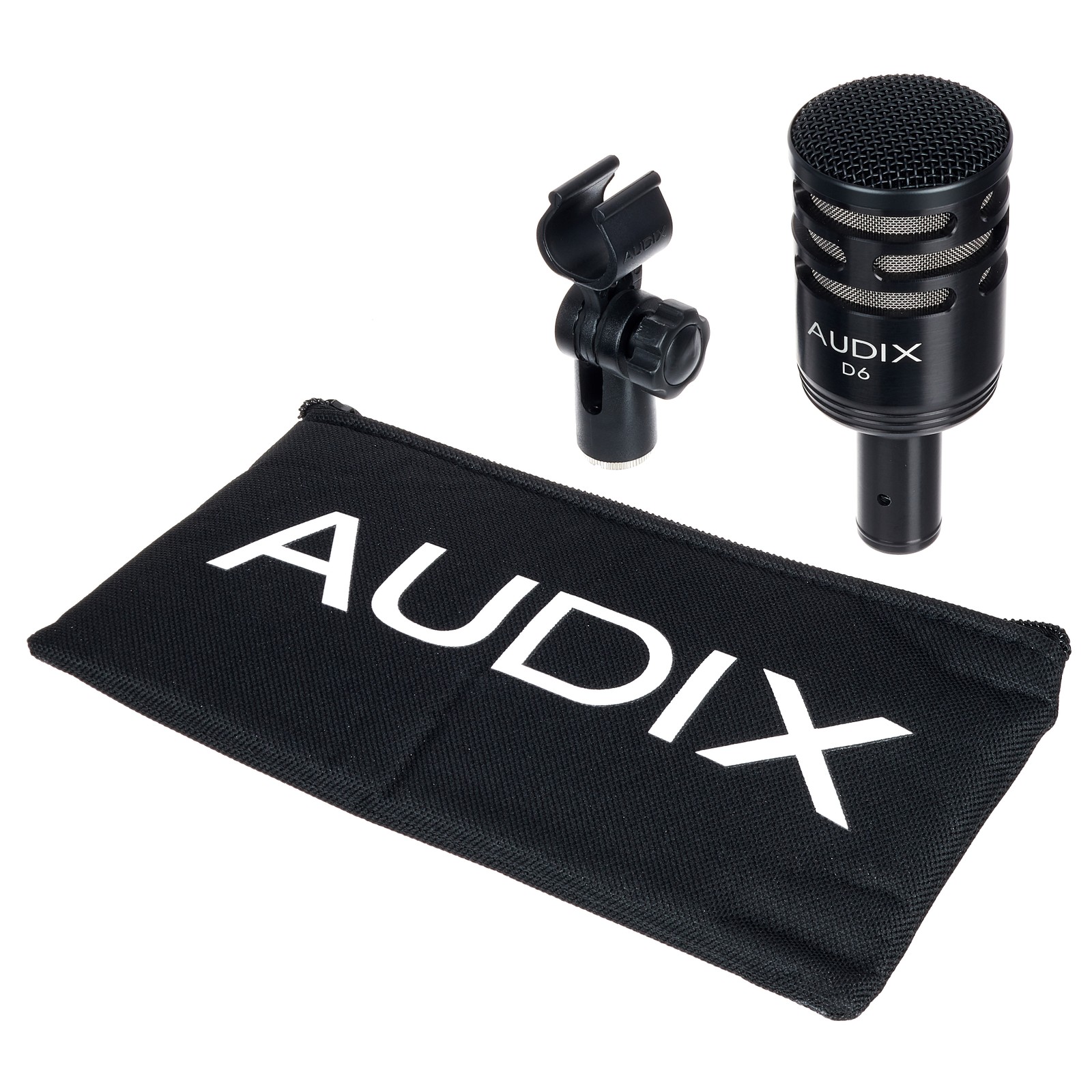 Audix D6 dynamisches Großmembran-Mikrofon mit Mikrofonhalter und Tragebeutel