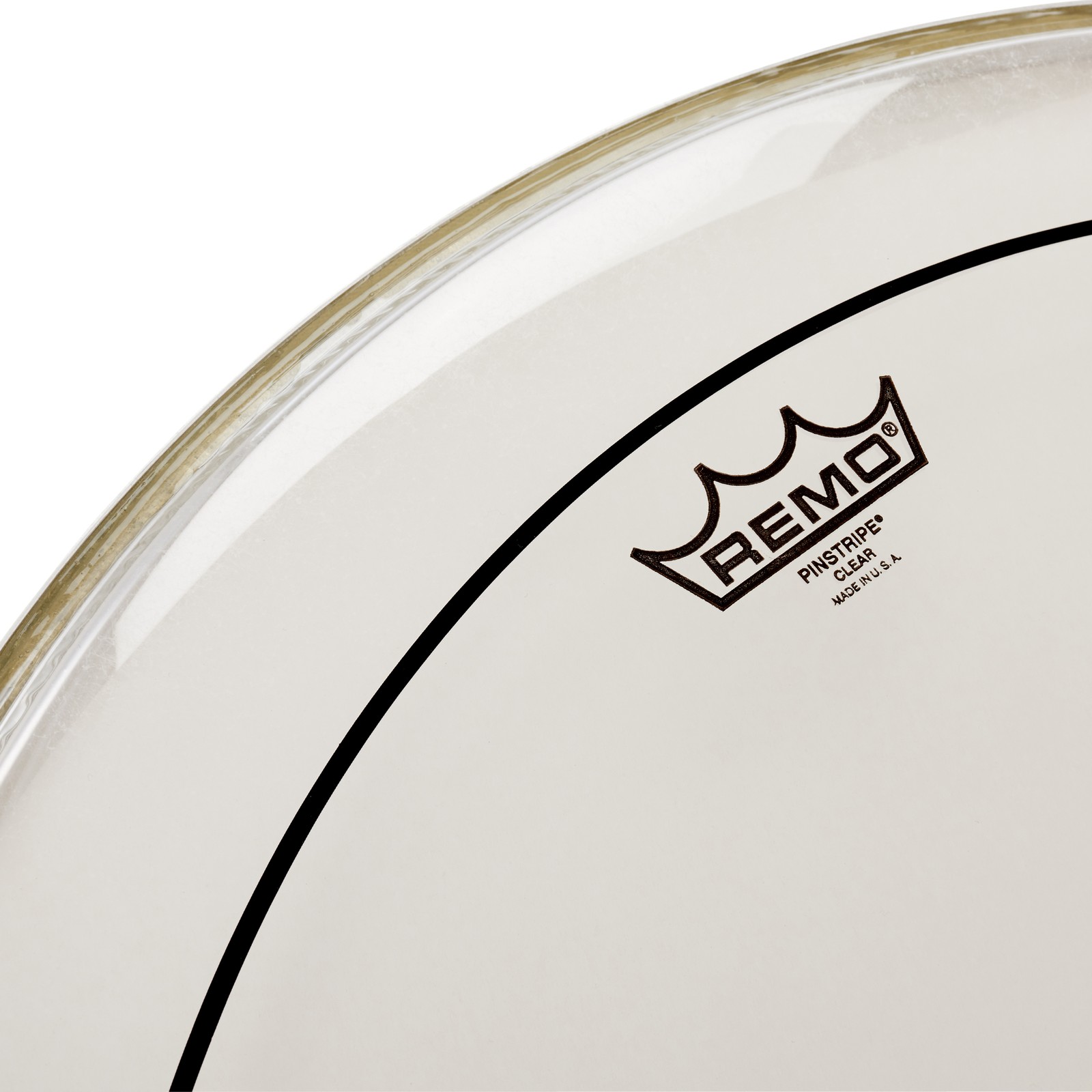 Herstellerlogo auf dem Remo 24" Pinstripe Bass Drum Fell transparent