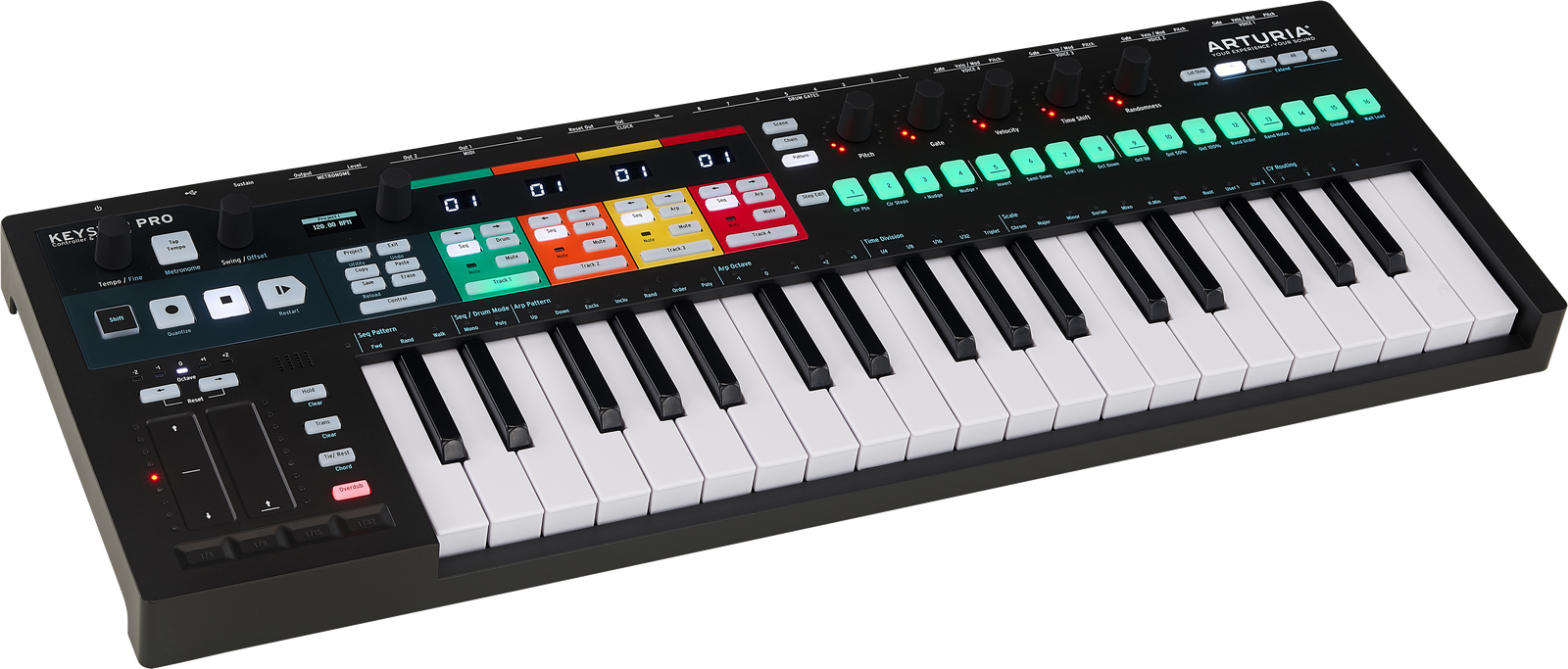 Controllerkeyboard Arturia Keystep Pro Black Edition von schräg vorne