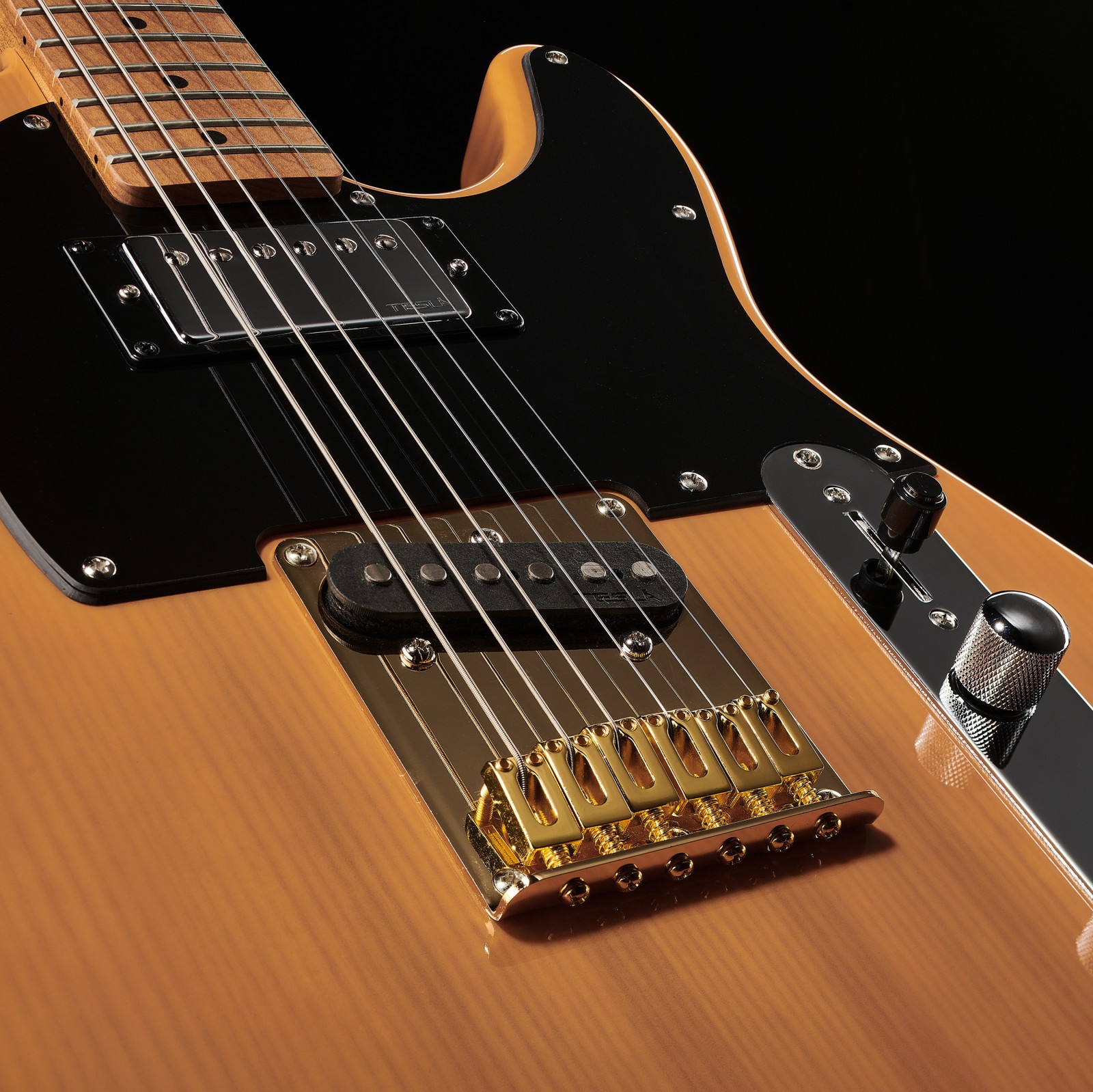 Humbucker und Singlecoil Tonabnehmer auf der Harley Benton TE-53KR BL Tribute Serie