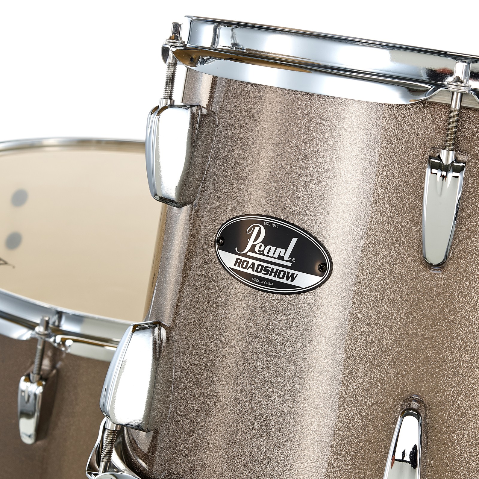 Tom tom closeup of the Pearl Roadshow 22" Bronze Metallic Complete Drum Set