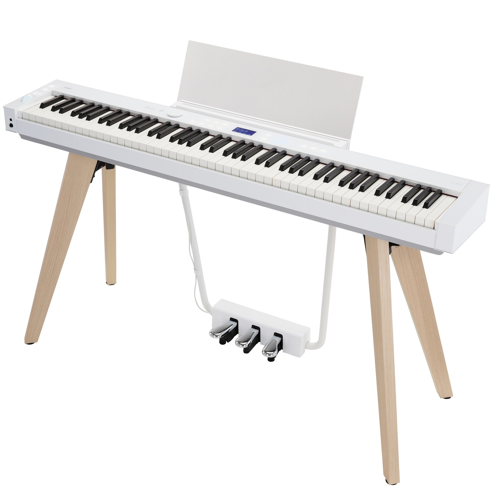 Digitalpiano Casio PX-S7000 WE auf Ständer mit Pedalen