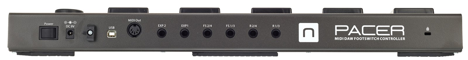 Rückseite mit Anschlüssen des Nektar Pacer MIDI-Fuß-Controller