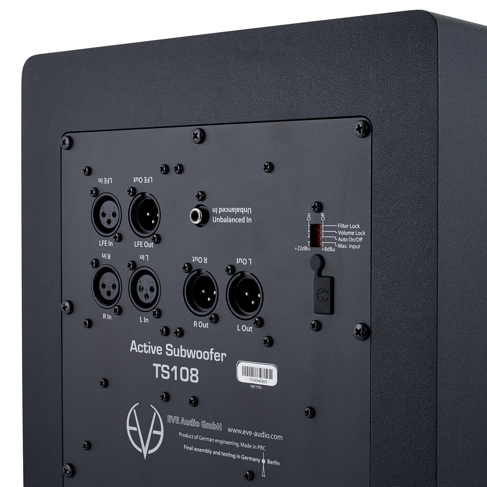 Anschlüsse am aktiven EVE audio SC205 2-Wege Studiomonitor