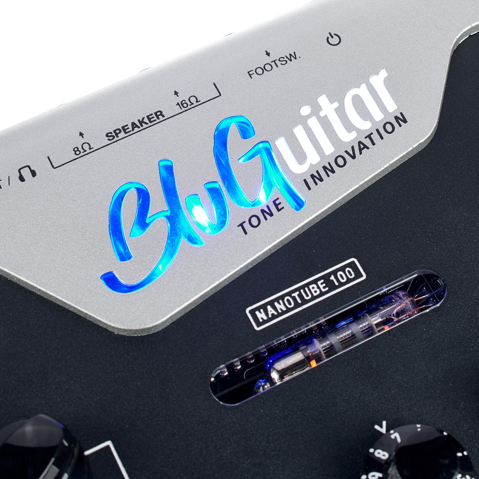 BluGuitar logo, illuminated