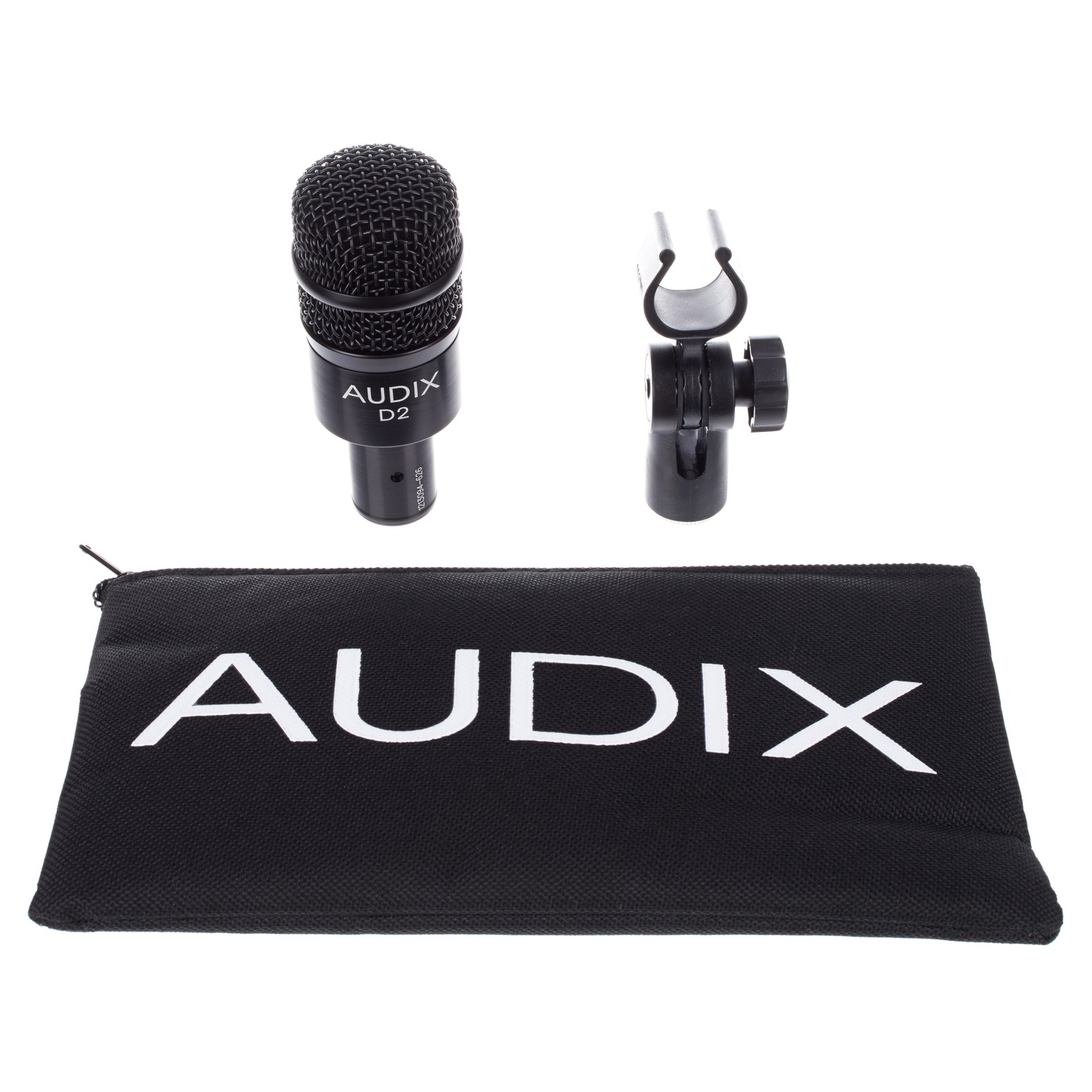 Audix D2 dynamisches Mikrofon mit Mikrofonhalter und Tragebeutel