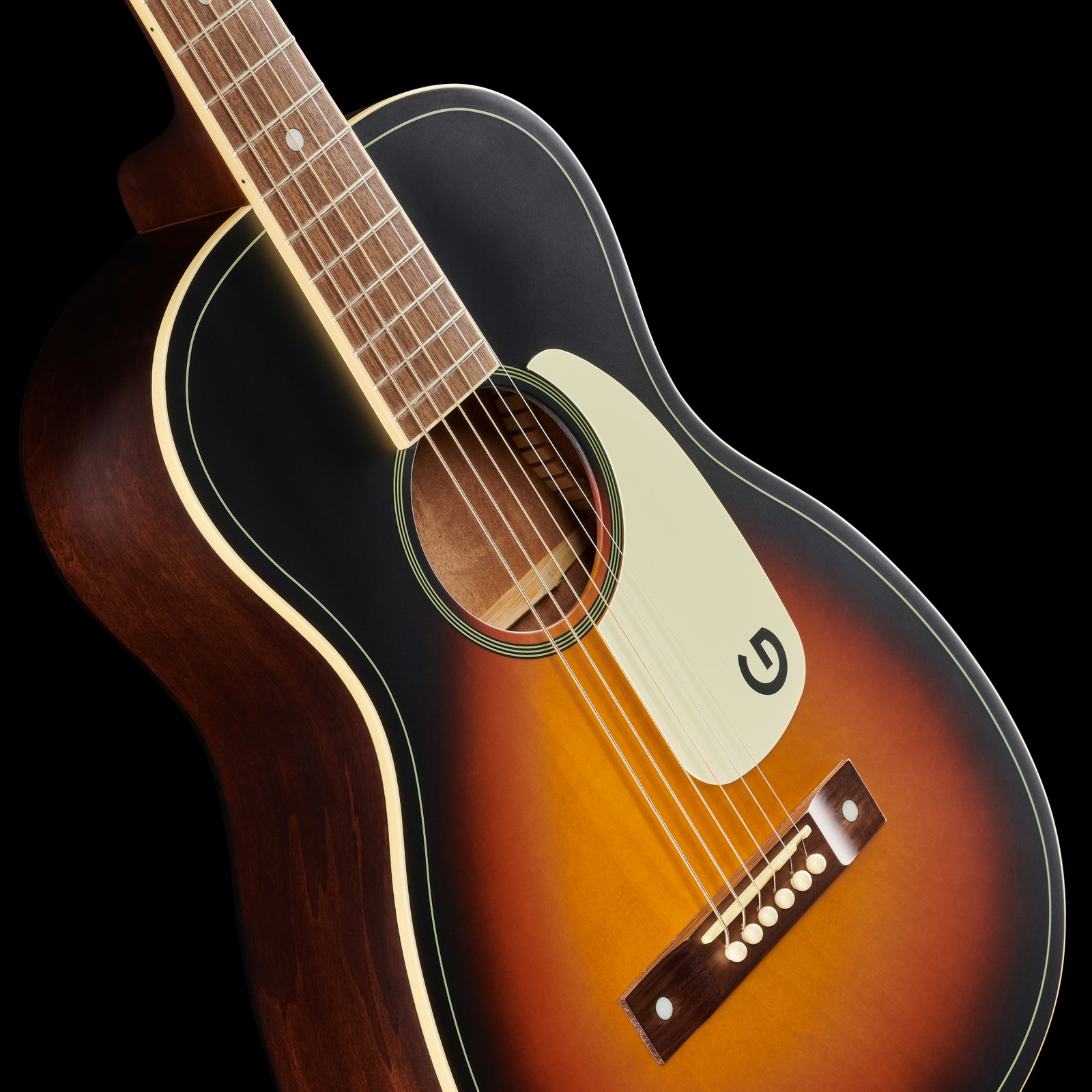 Gretsch JD Parlor WPG RXB mit weißem Schlagbrett und Rex-Burst-Finish