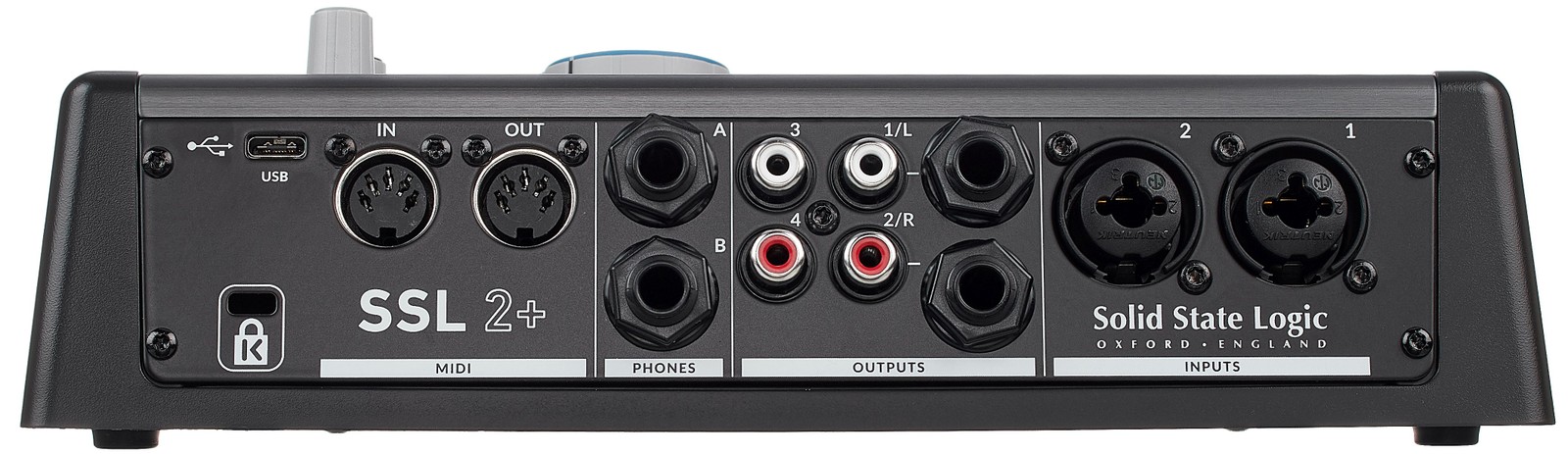 Connections on the SSL 2+ 2x4 USB-C Audio Interface