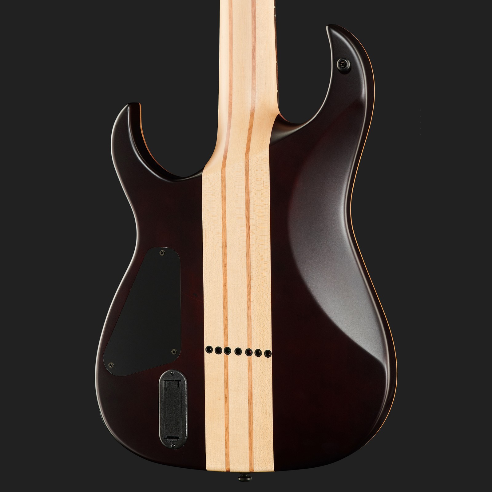 Korpusrückseite der Harley Benton Amarok-7 BKRD Quilted Burst mit durchgehendem Hals