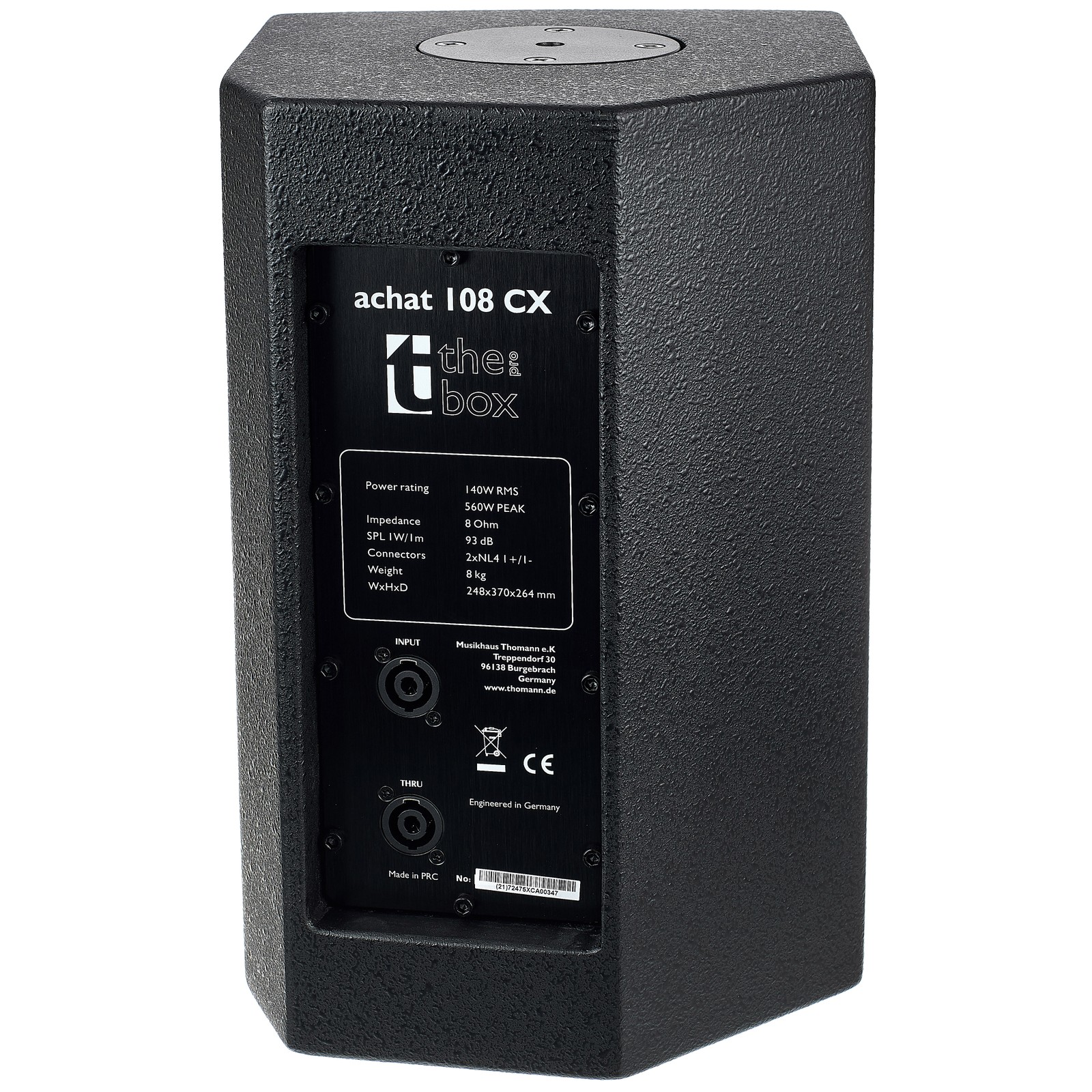 Rückseite mit Anschlüssen des the box pro Achat 108 CX Lautsprechers