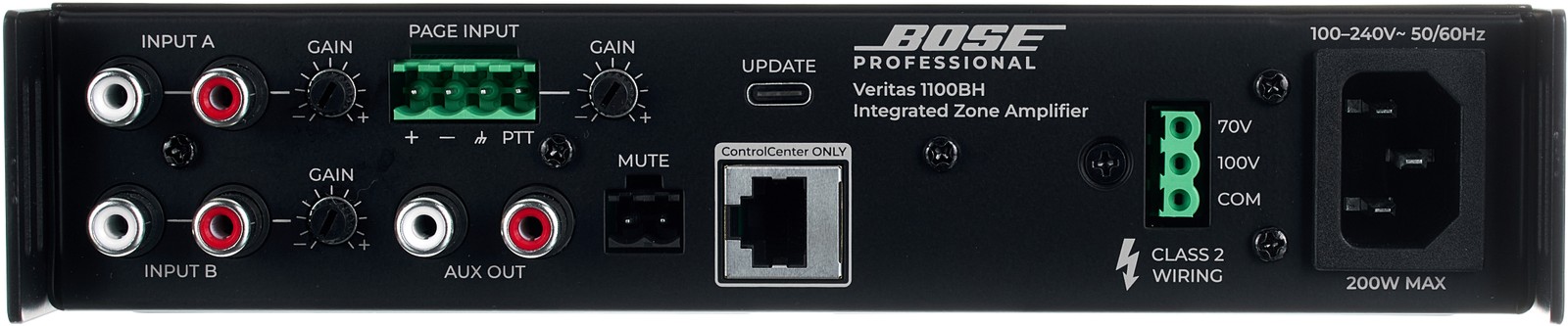 Vue arrière de l'amplificateur de puissance Bose Professional Veritas 1100BH avec ses connexions