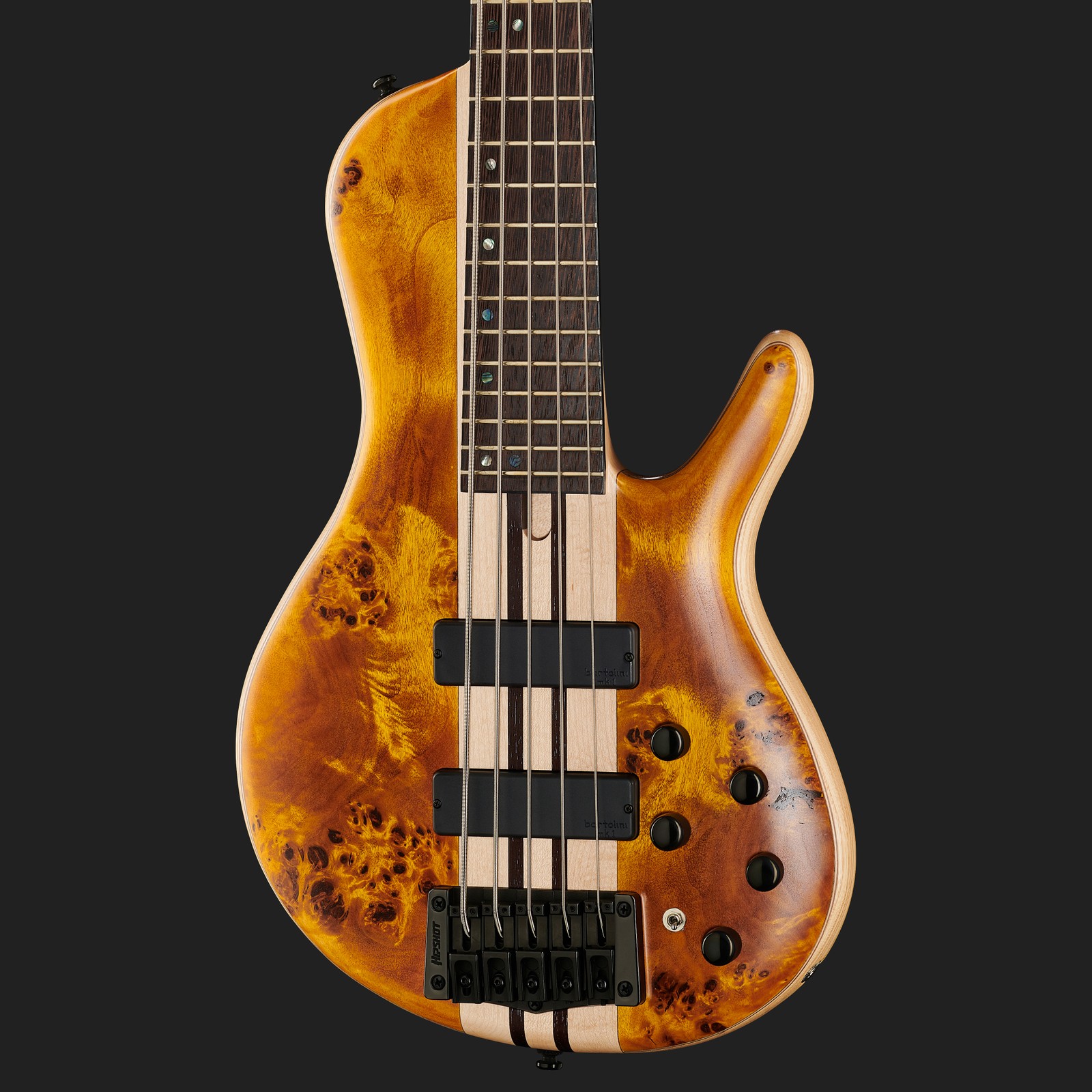 Vorderseite vom Bubinga Korpus des Cort A5 Plus SC Amber Open Pore