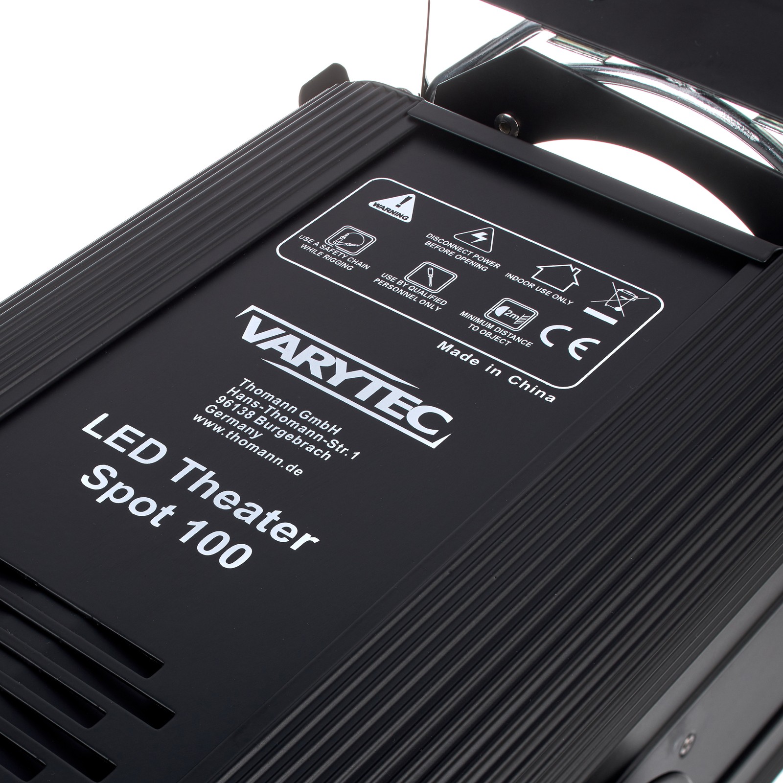 Varytec Logo on the LED Theater Spot 100 3000K LED Theatre Spotlight