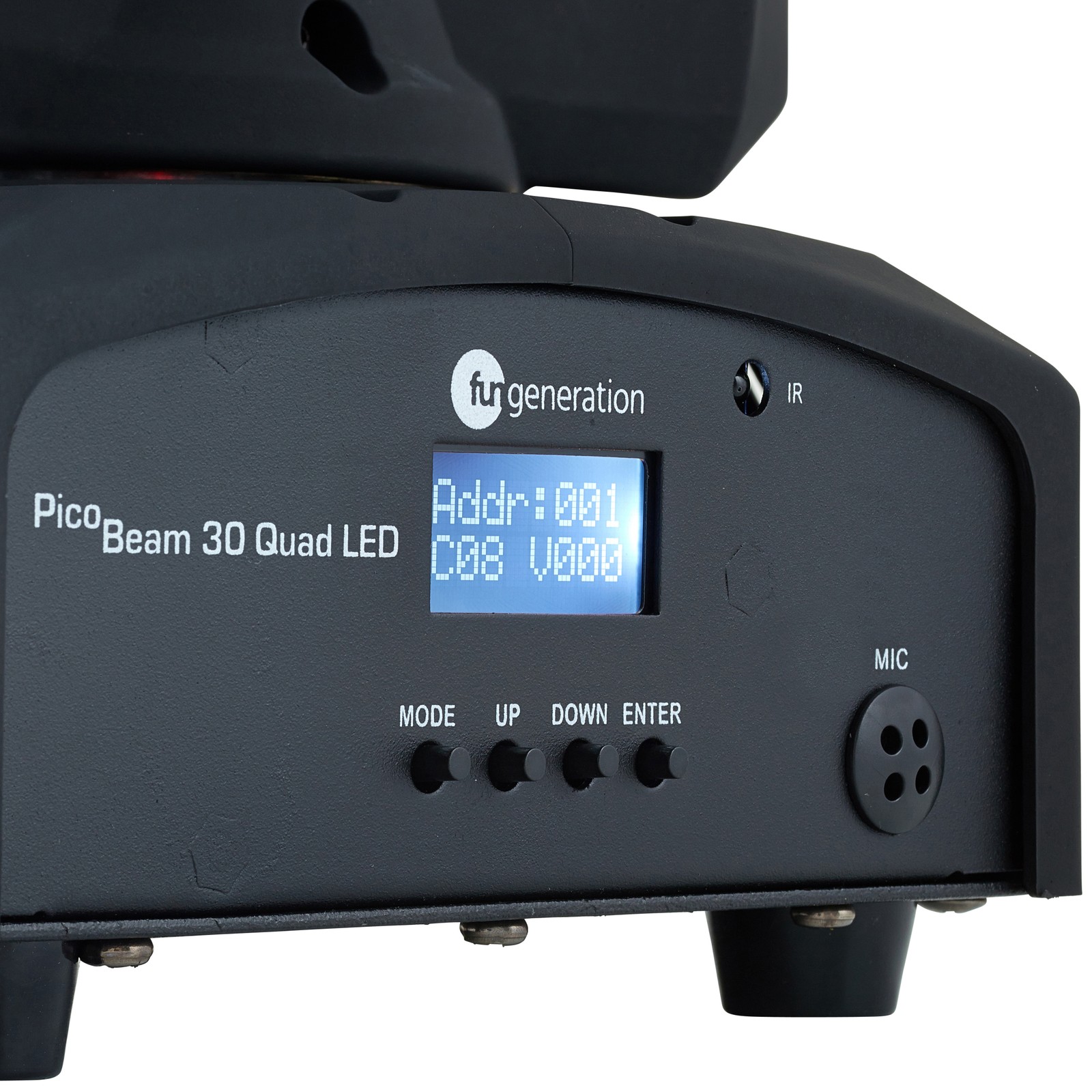 LCD und Knöpfe am Moving Head Fun Generation PicoBeam 30 Quad LED