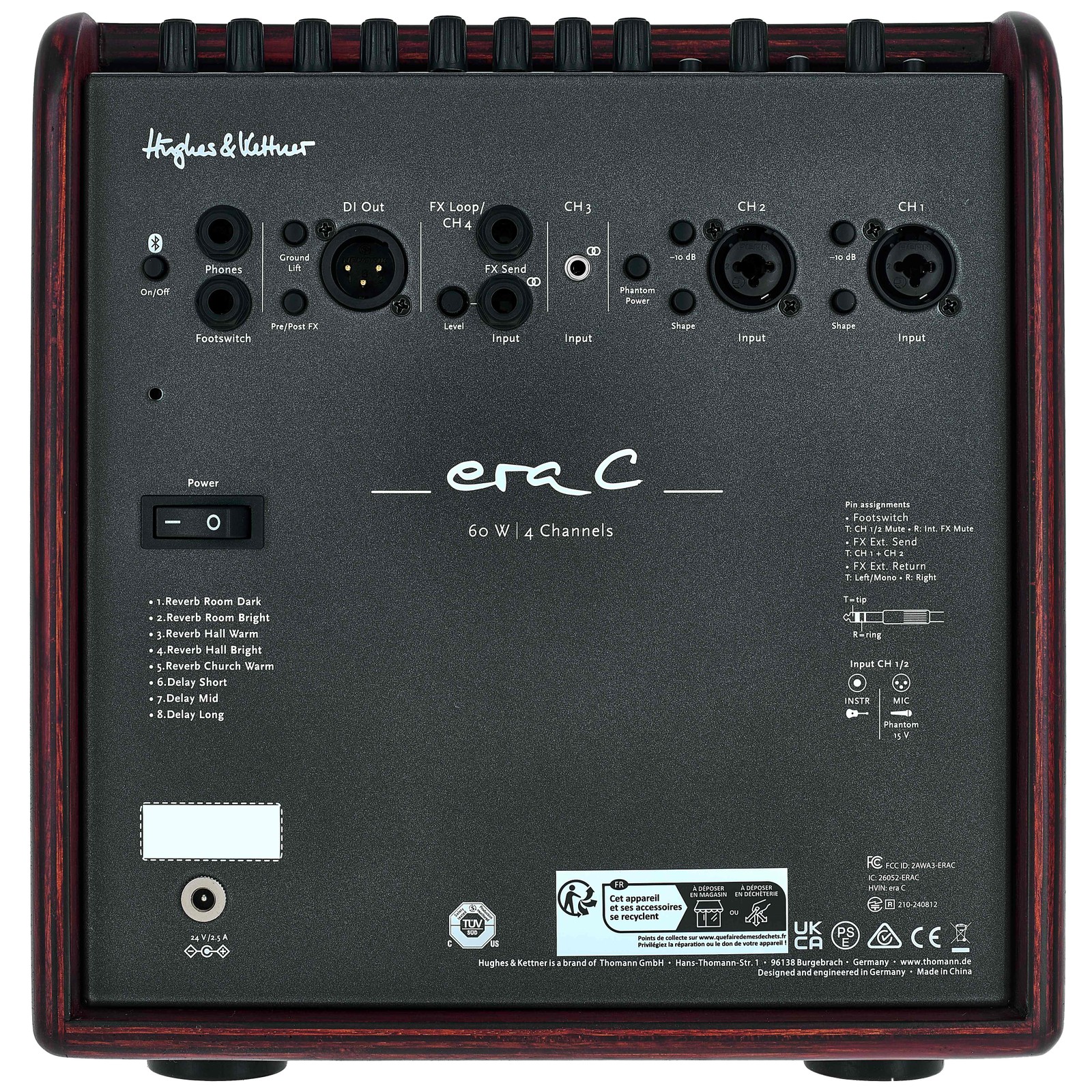 Rückseite des Hughes & Kettner era C Wood Akustikverstärkers mit Bedienelementen
