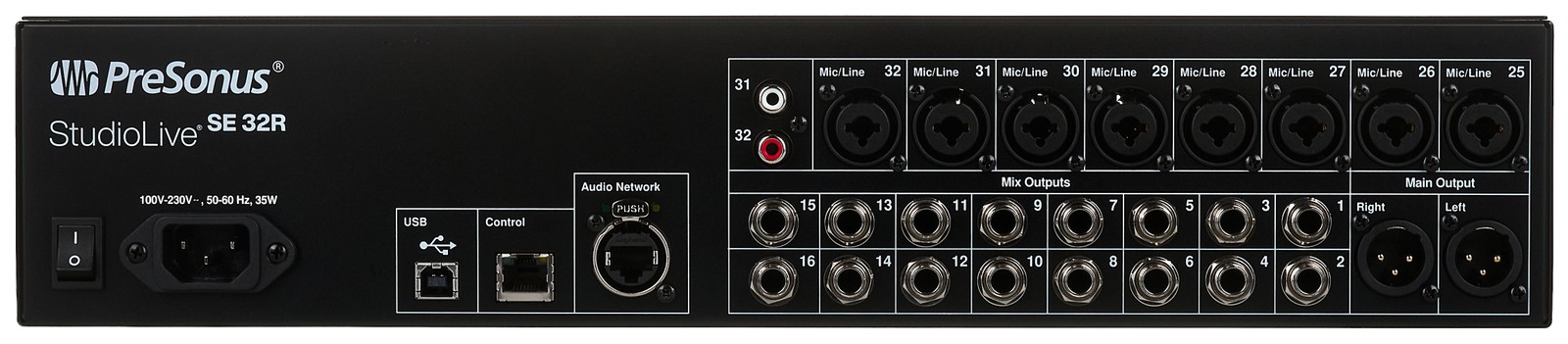 Rückseite des Presonus StudioLive Series III SE 32R mit Anschlüssen