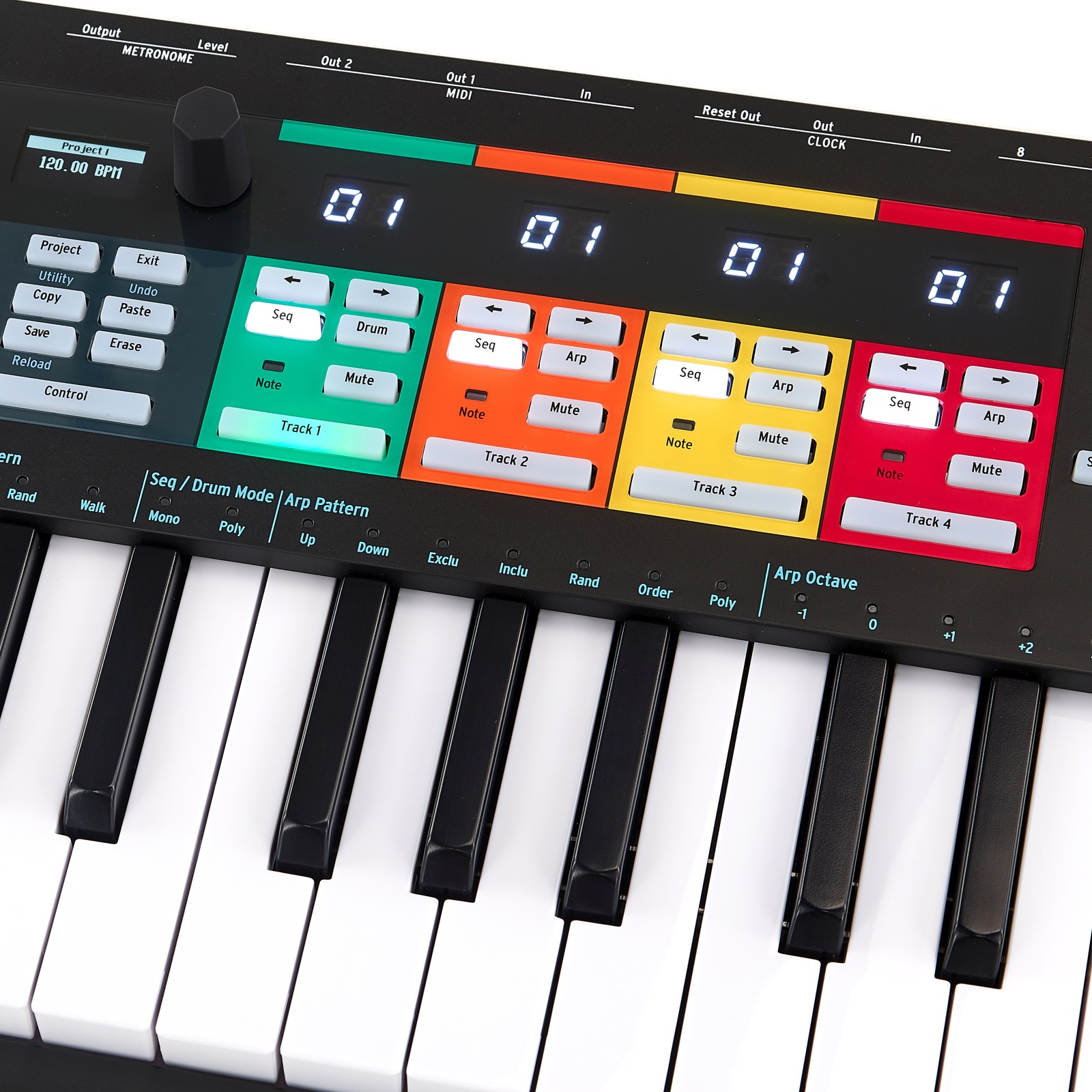 Sequencer-Bedienelemente auf dem Arturia Keystep Pro Black Edition