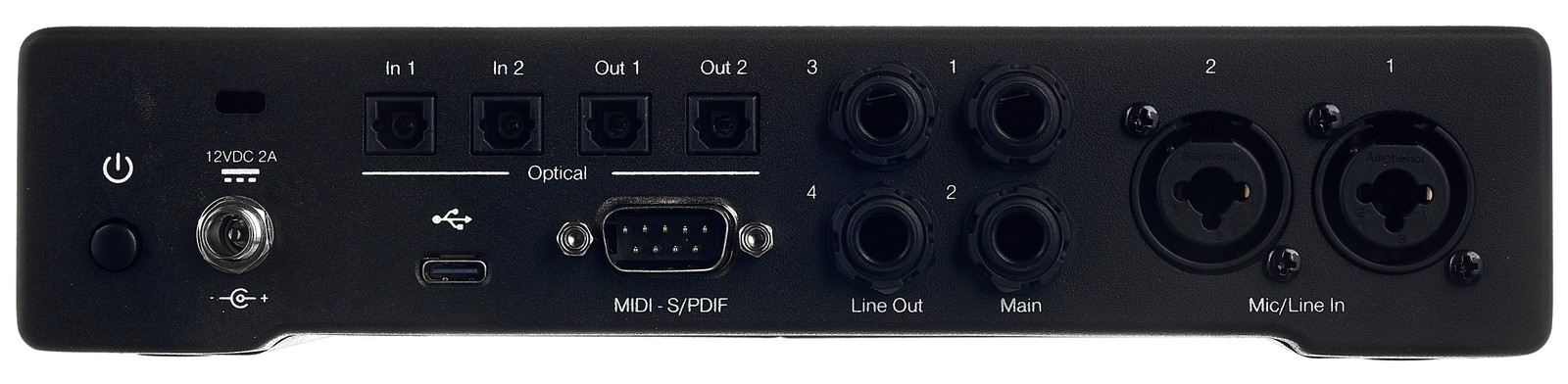Rückseite des Fender Quantum HD2 Audiointerface mit Anschlüssen