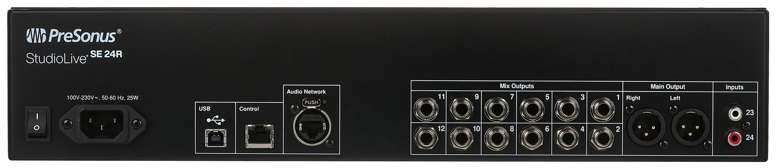 Rückseite des Presonus StudioLive Series III SE 24R mit Anschlüssen