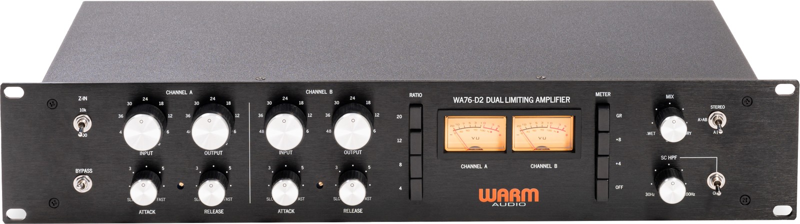 Vorderansicht des Warm Audio WA76-D2 FET-Kompressors