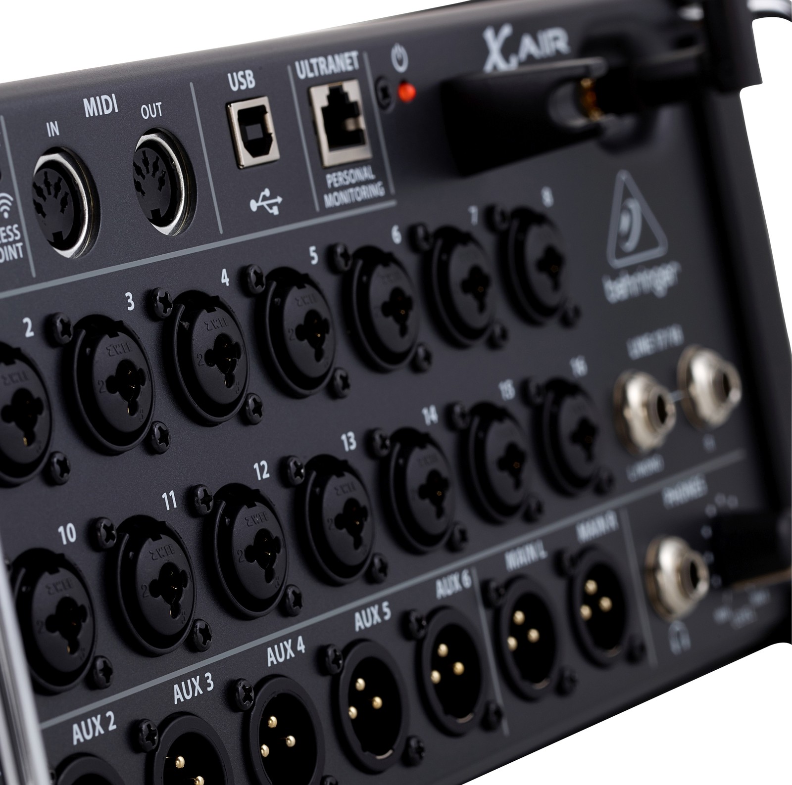 Closeup of the Behringer X Air XR18 18-Channel Digital Mixer
