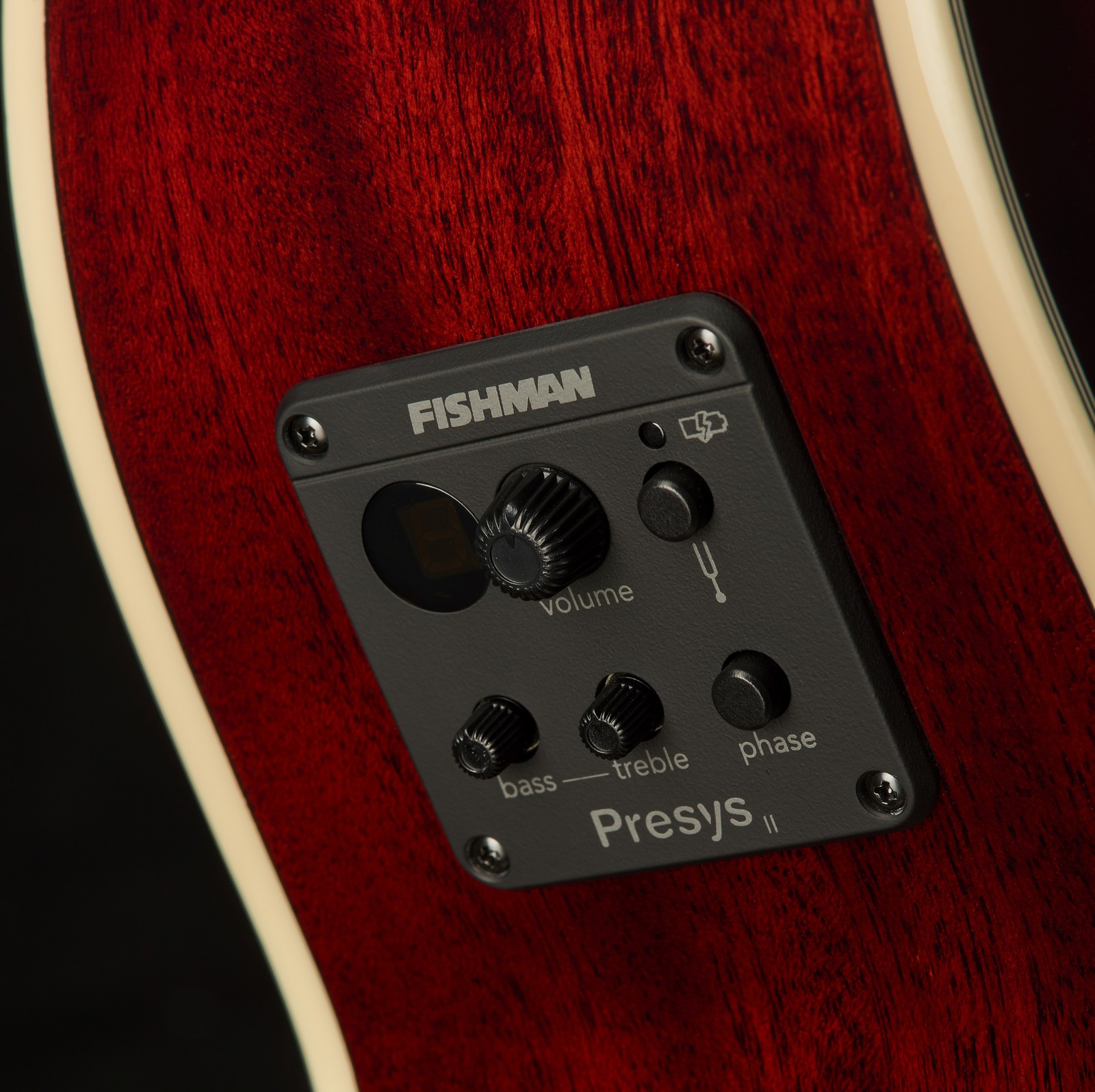 Fishman Presys-II preamp in the side of the Harley Benton Custom Line CLJ-412E SB