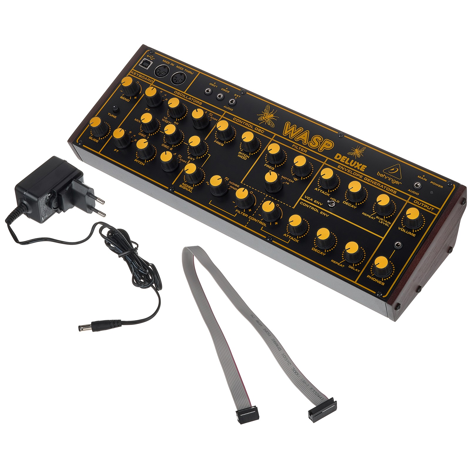Behringer WASP Deluxe synthesizer with accessories
