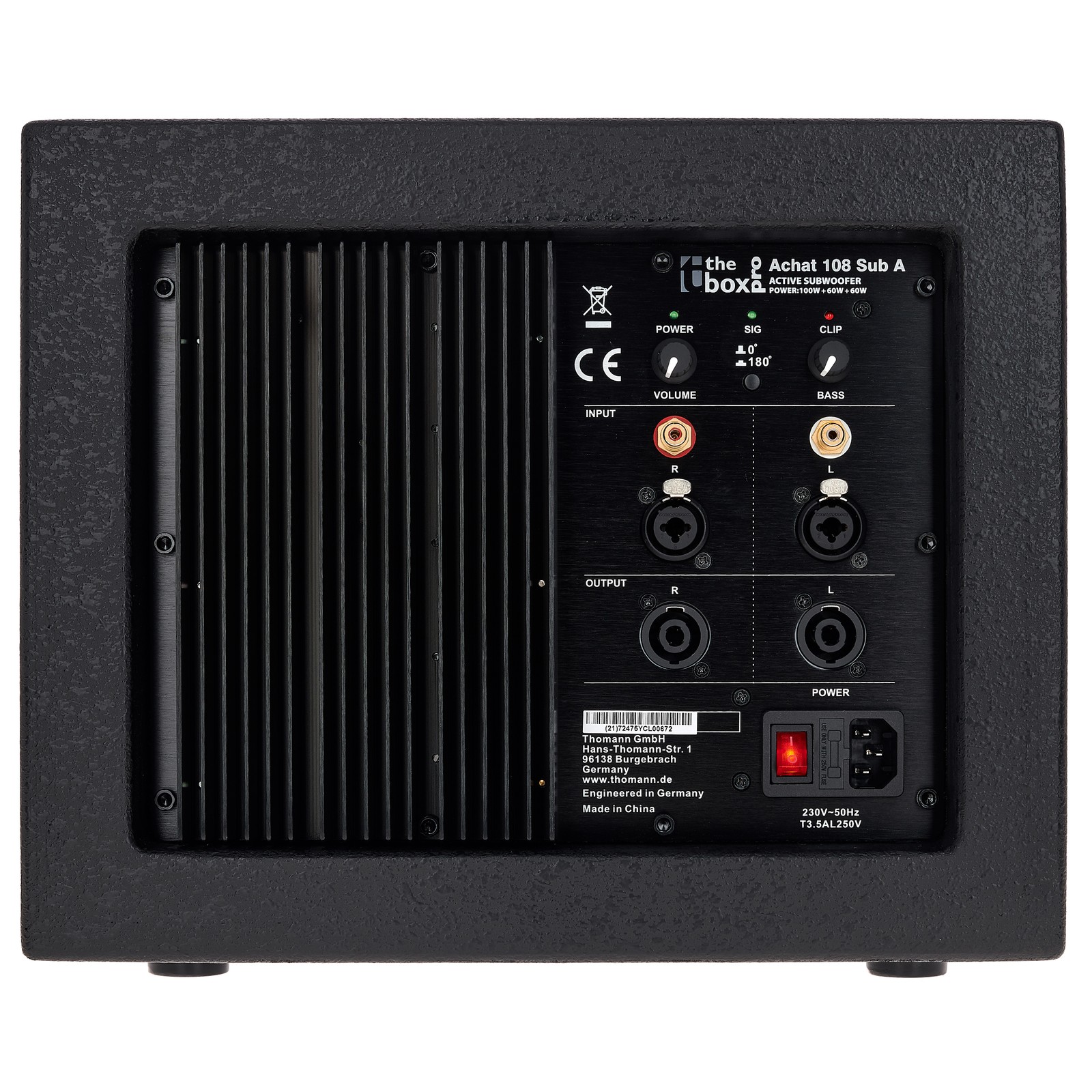 Anschluss- und Bedienfeld des the box pro Achat 108 Sub A