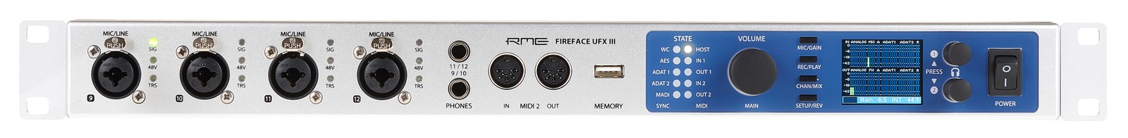 RME Fireface UFX III USB audio interface, front view