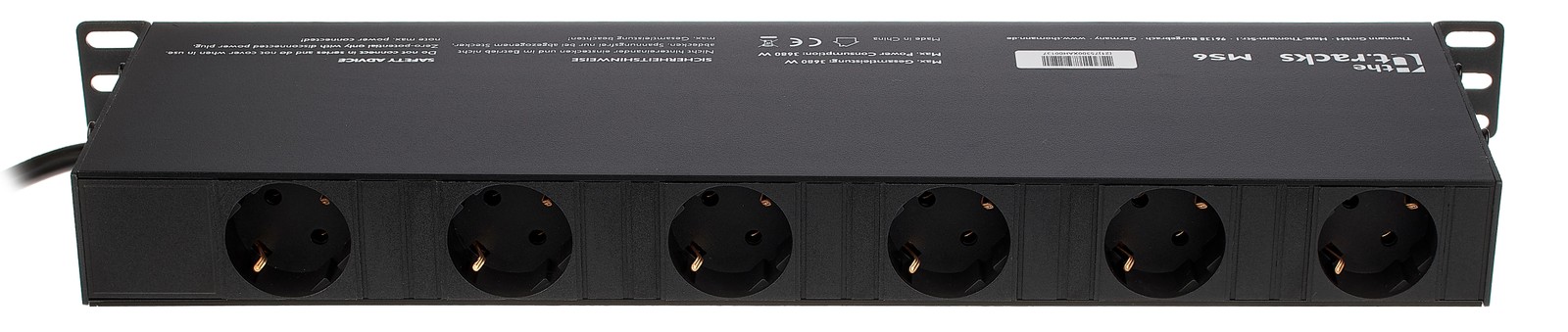 Power distribution in 19" rack format, rear view
