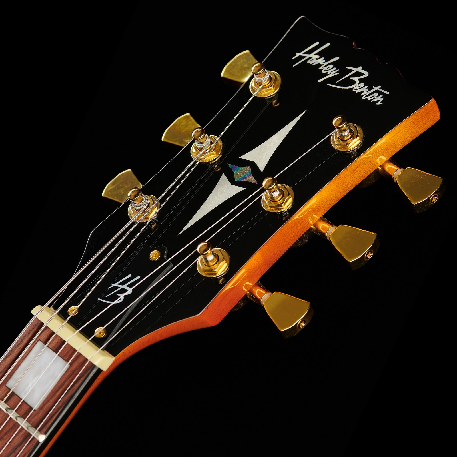 Harley Benton HB-35Plus Metallic Blue Guitarra eléctrica semihueca logotipo en la pala