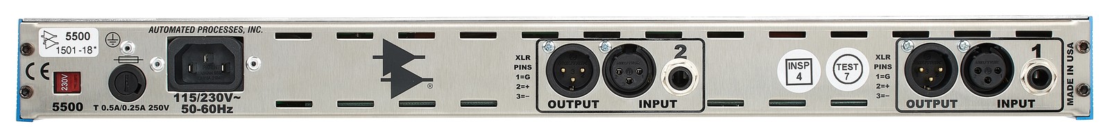 Rückseite des API Audio 5500 Dual Equalizer mit Anschlüssen