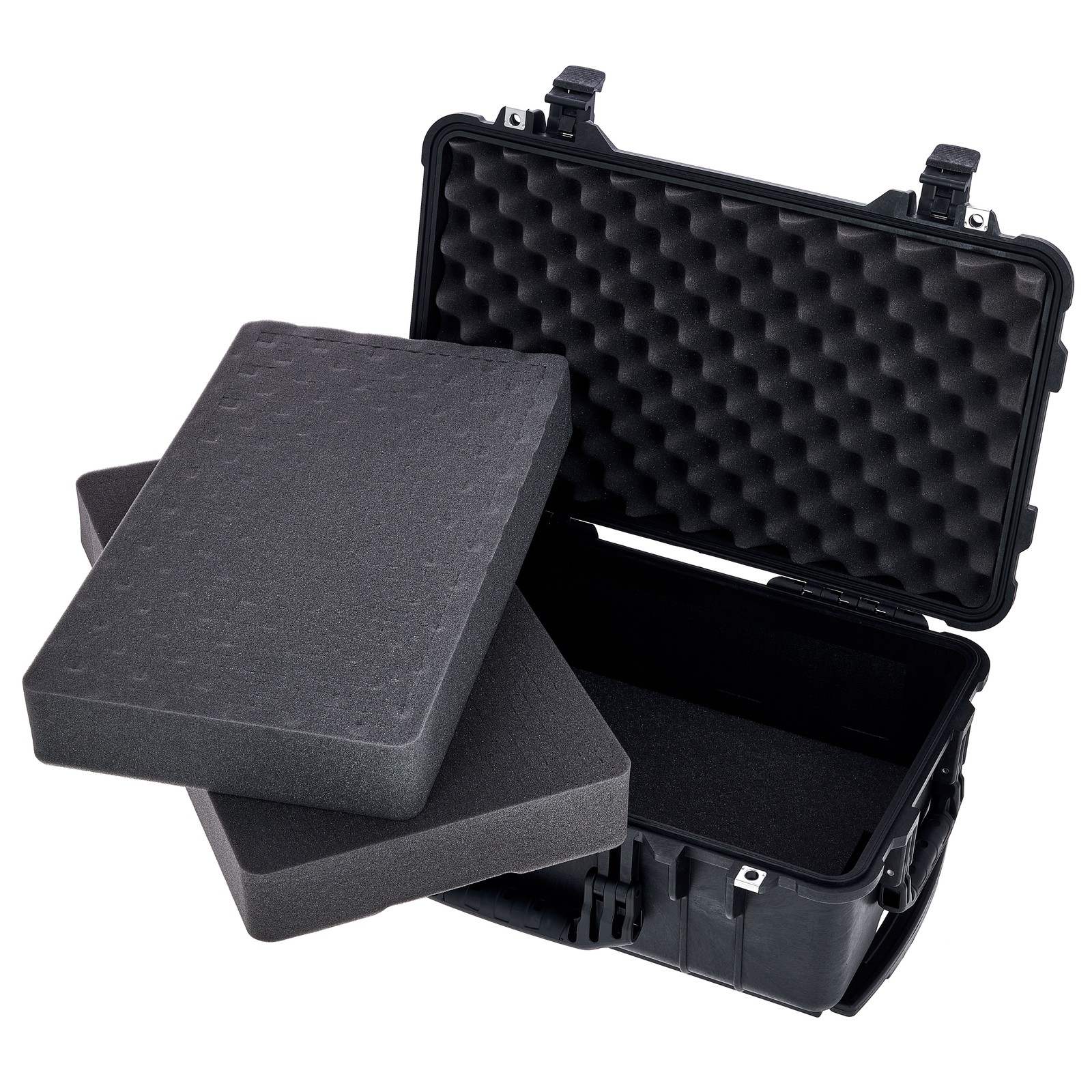Peli 1510 Foam Black Equipment-Koffer geöffnet, mit Schaumeinlagen