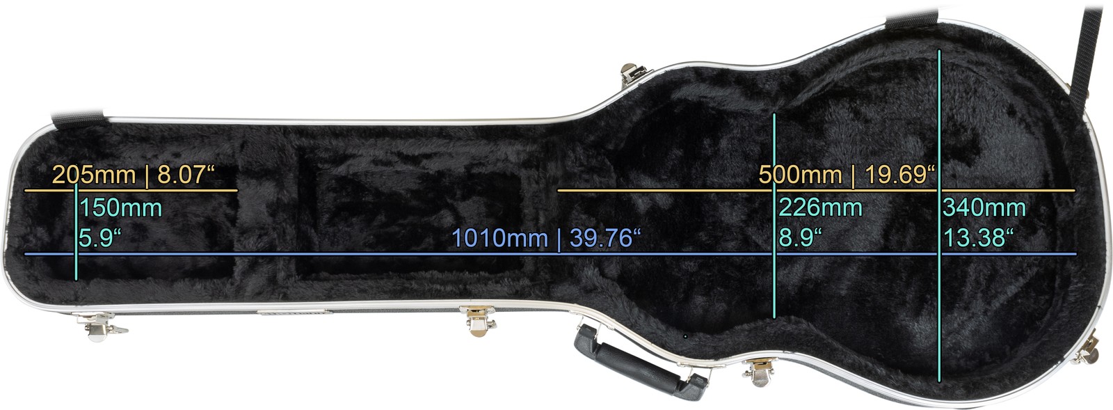 Innenmaße des Thomann E-Guitar Case ABS Single Cut