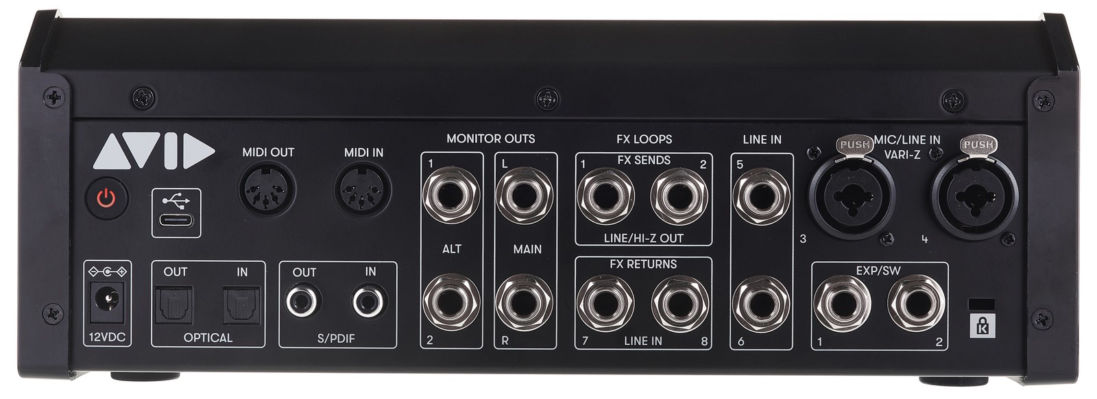 Anschlüsse des Avid MBOX Studio Audiointerface