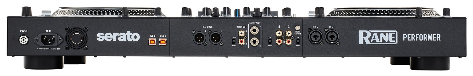 Rückseite des Rane Performer mit Anschlüssen