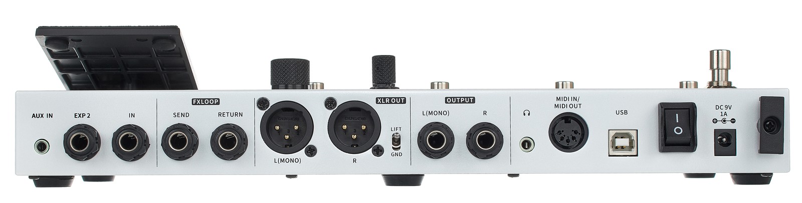 Multi-effects pedal for electric guitars, rear side