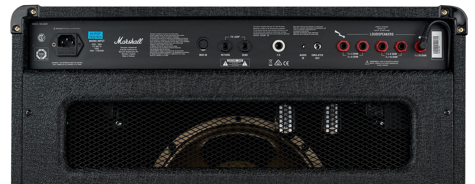 Connections, fx loop and emulated out on the back of the Marshall DSL40CR