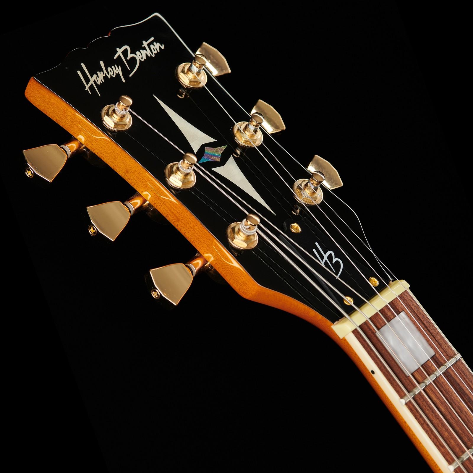 Harley Benton HB-35Plus Metallic Plum Guitarra eléctrica semihueca logotipo en la pala