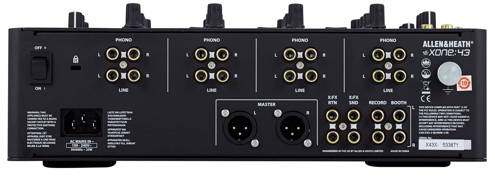 Connections on the Allen & Heath Xone 43 4+1 Channel DJ mixer