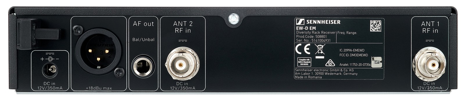 Rückseite mit Anschlüssen am Empfänger des Sennheiser ew-D CI1 R1-6 Systems
