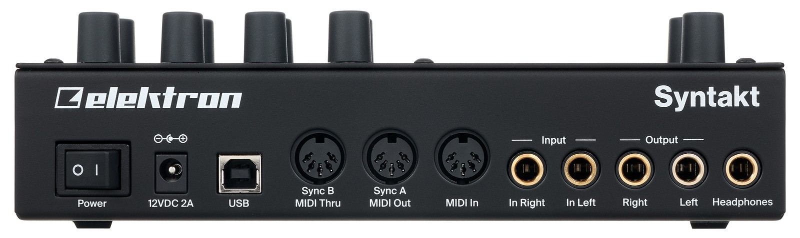 Elektron Syntakt Rückseite mit Anschlüssen.