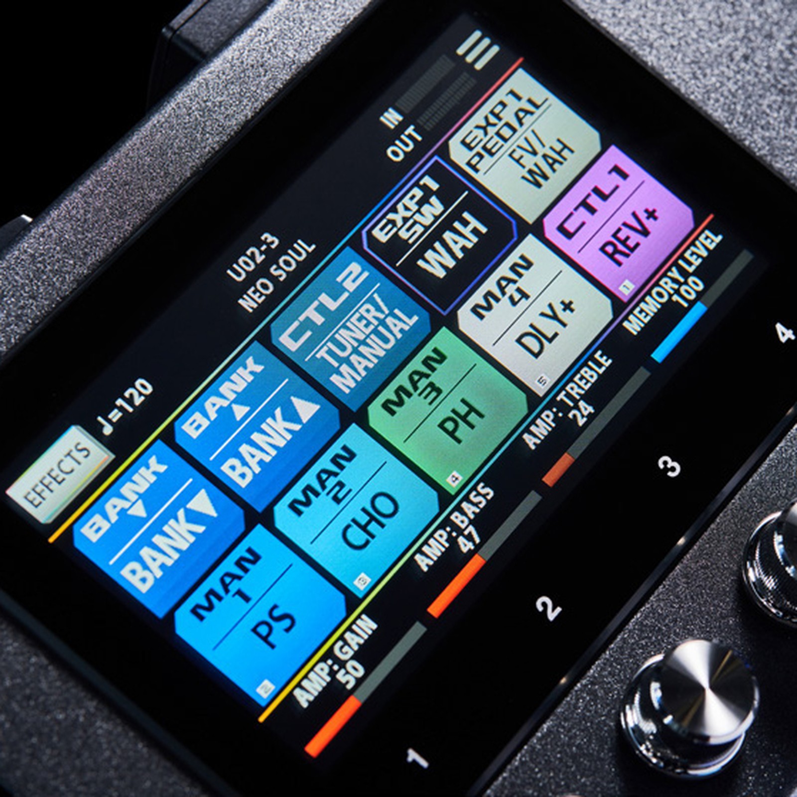 Boss GX-100 Effektboard Display