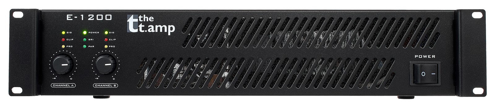 Frontansicht der the t.amp E-1200 Stereo-Endstufe