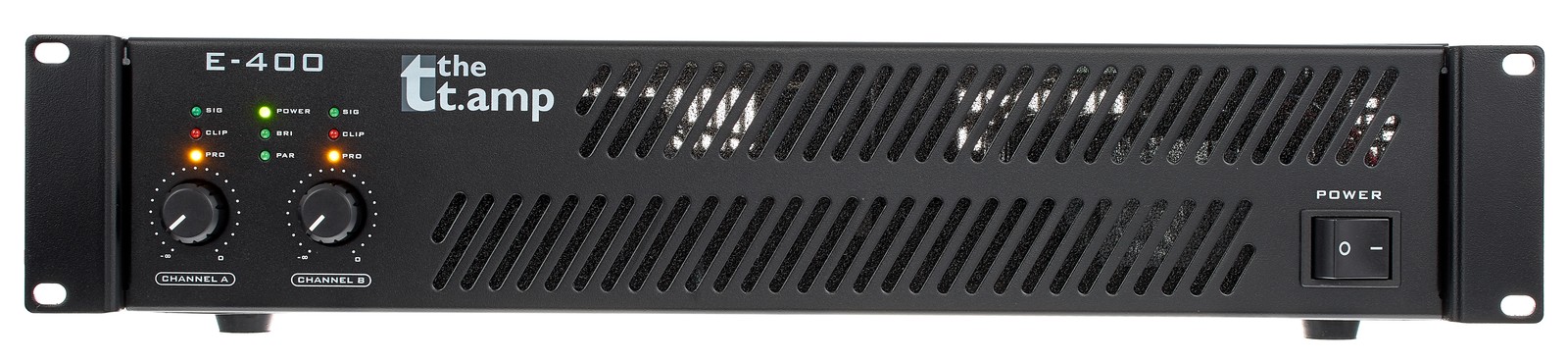 Front view of the the t.amp E400 Stereo Power Amplifier